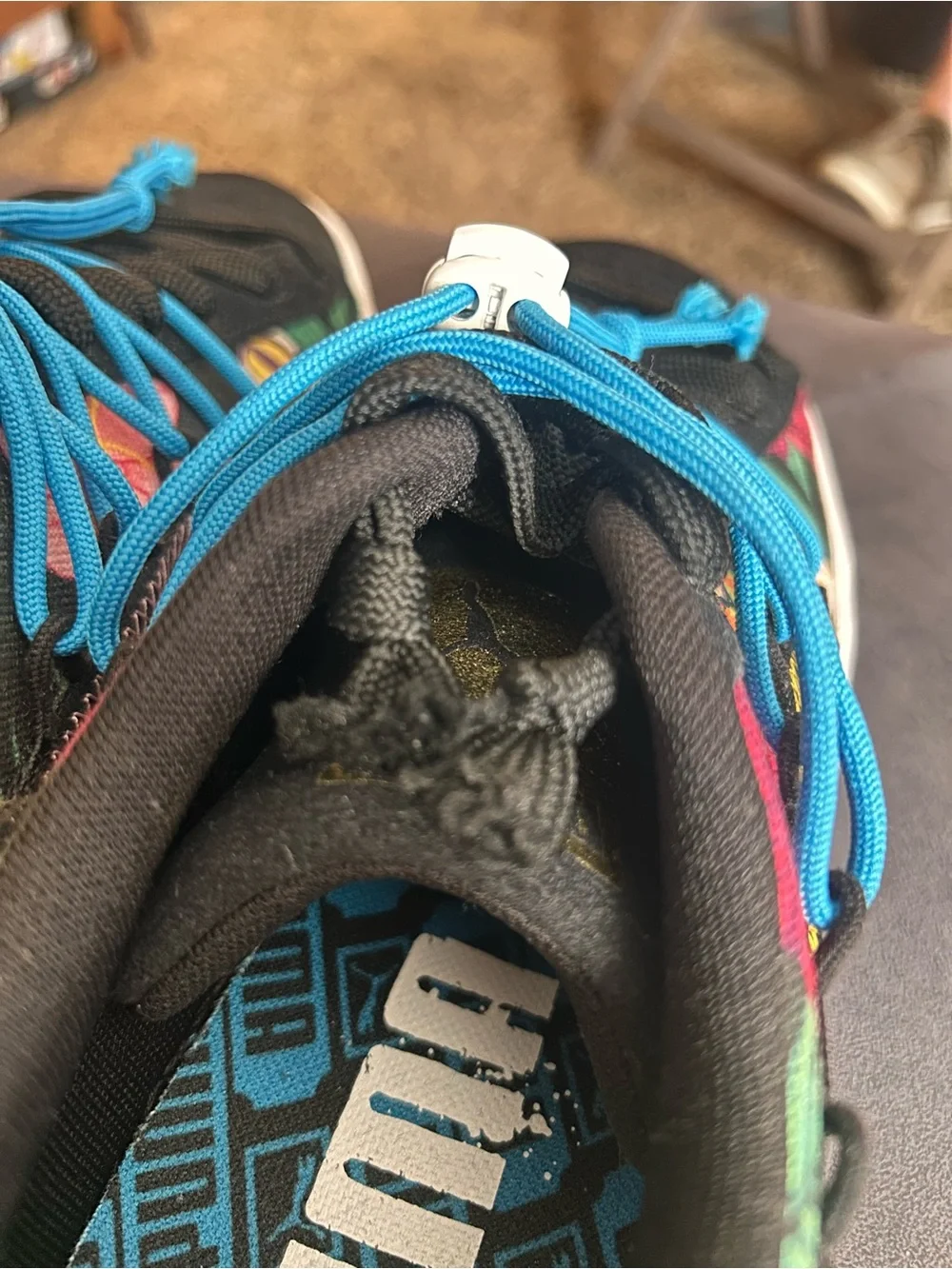 Puma Black Floral Sneakers with Bright Blue Laces